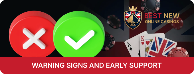 The review site New Online Casinos identifies early gambling warning signs and support resources